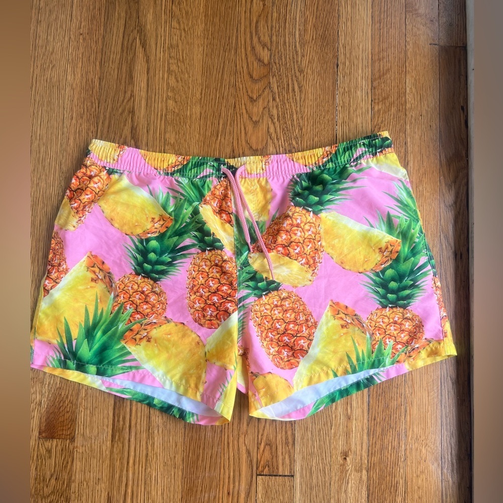 ASOS Pink and Yellow Flat Front Shorts with Pineapple Print